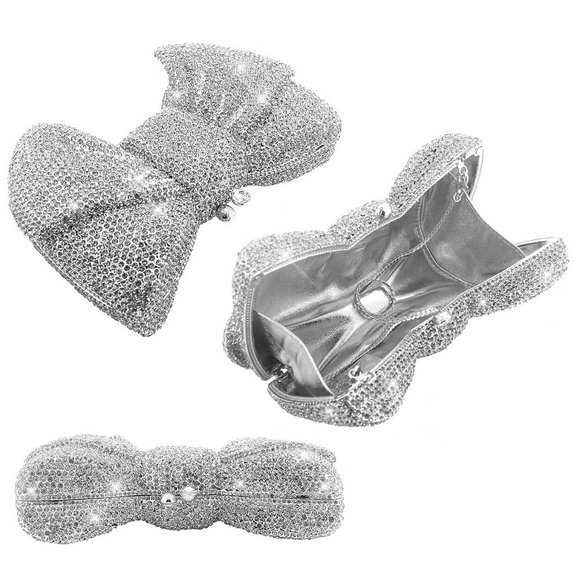NEW Sparkling Bling Crystal Rhinestone Bow Clutch Purse: Pink Gold Silve… - Picture 16 of 17